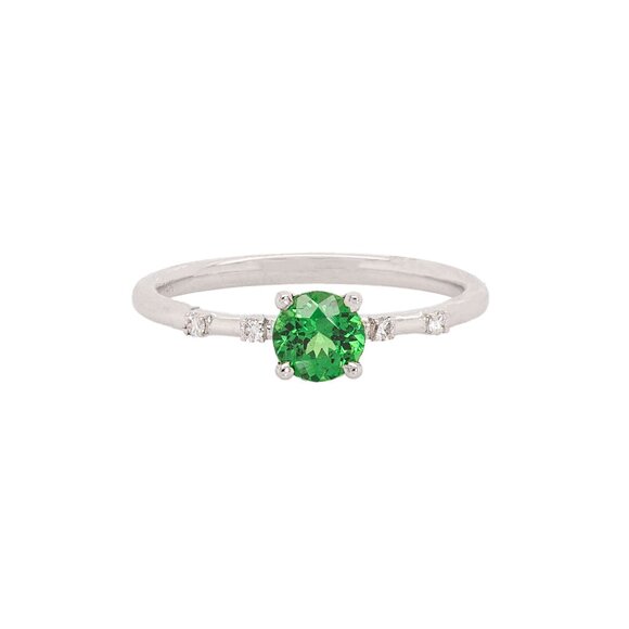 Tsavorite Garnet Ring in 14K Solid Gold with Natural Diamond Accents - Picture 1 of 8